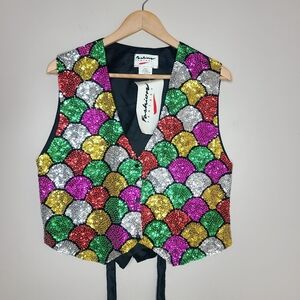 Vintage Fashion Fantasy 80s Multicolor‎ Scalloped Unisex Sequin Vest Size Medium